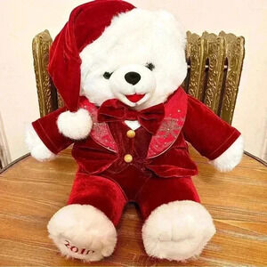 DanDee 2010 Snowflake White Red Velvet Christmas Toy Santa Hat Teddy Bear 20”
